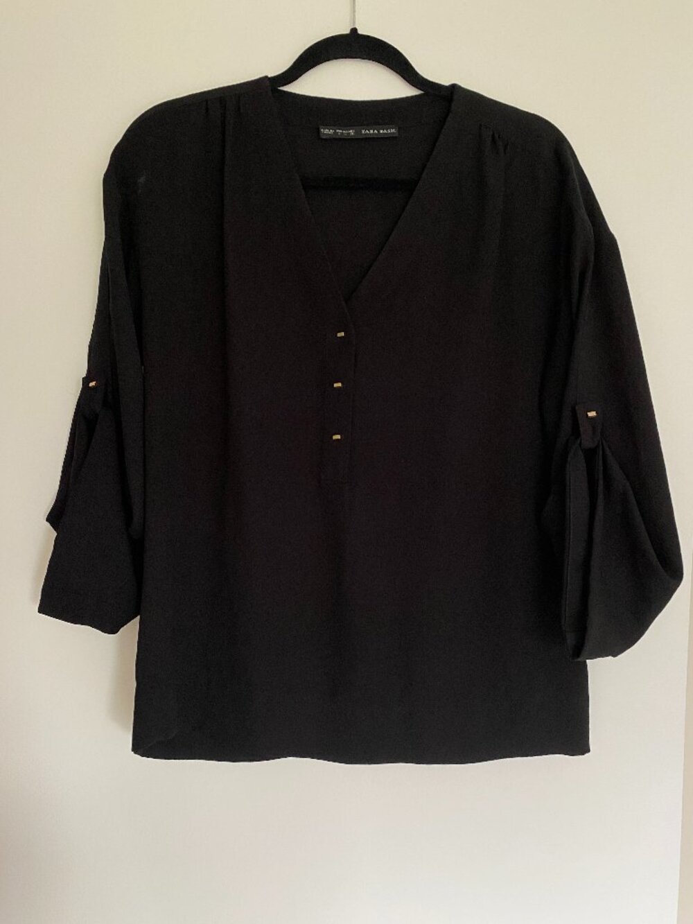 ZARA BLACK PUFF SLEEVE BLOUSE Size SMALL S